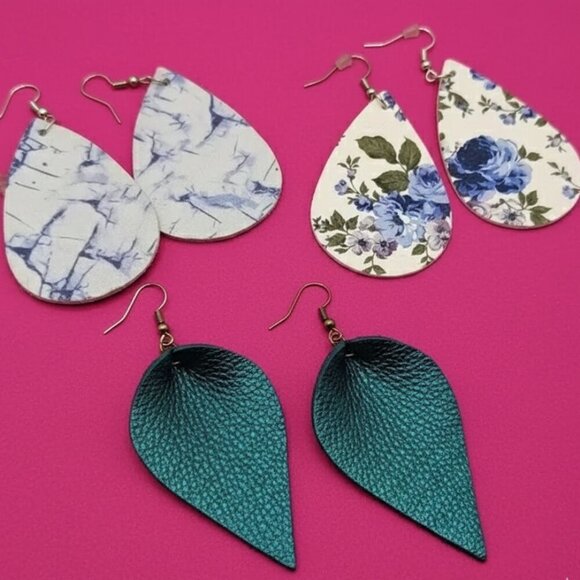 Boho Leather & Faux Leather Earring Bundle Lot of 3 - Picture 1 of 6